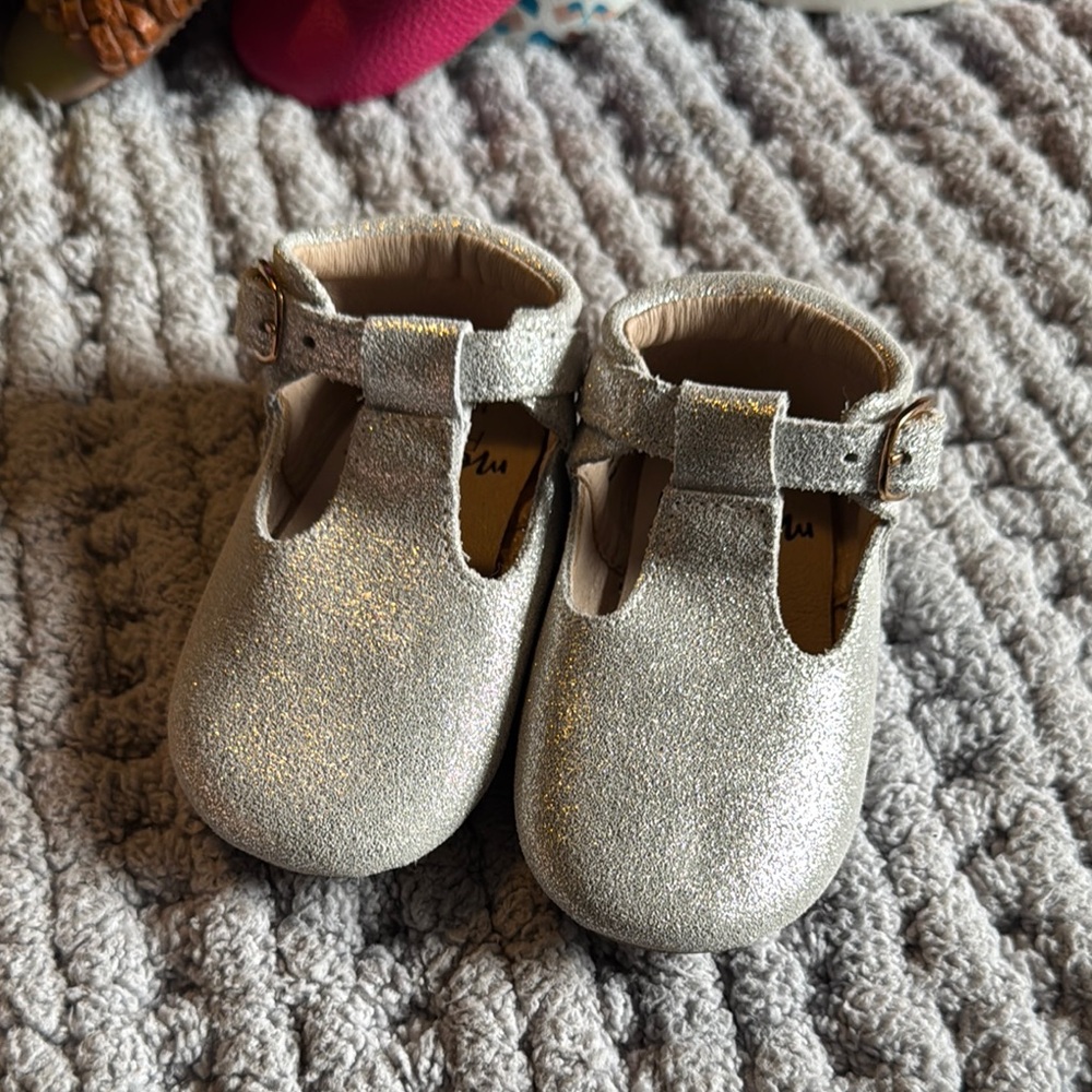 NEW Monkey Feet Silver leather Baby T-Bar Shoes